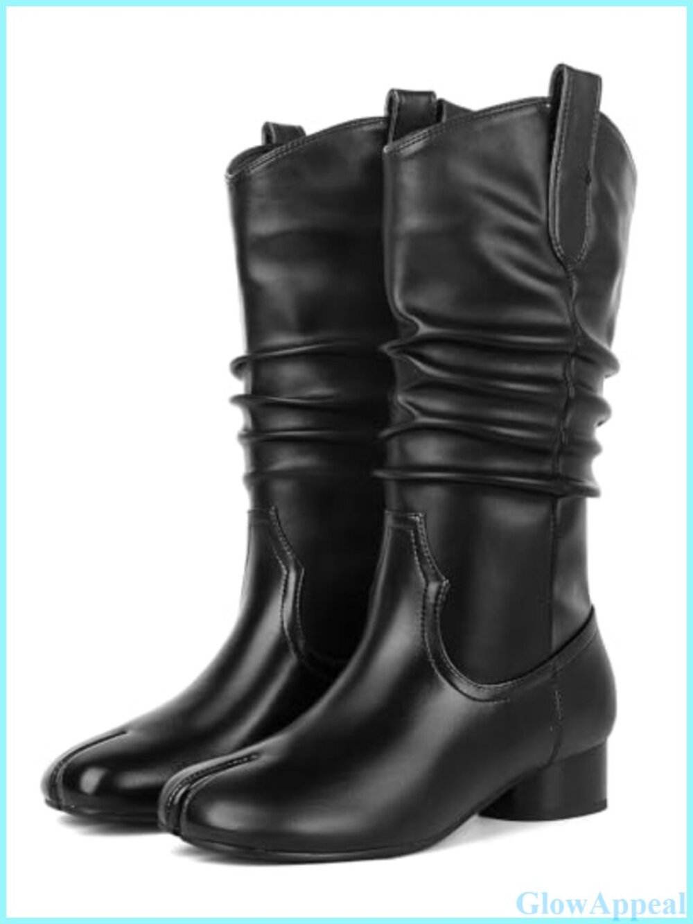 Chunky Heel Tabi Boots Calf High Split Toe Slip On Women's Shoes